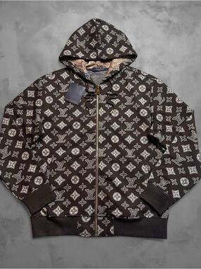 Louis Vuitton Brown & Beige Monogram Zip-Up Hoodie Size M
